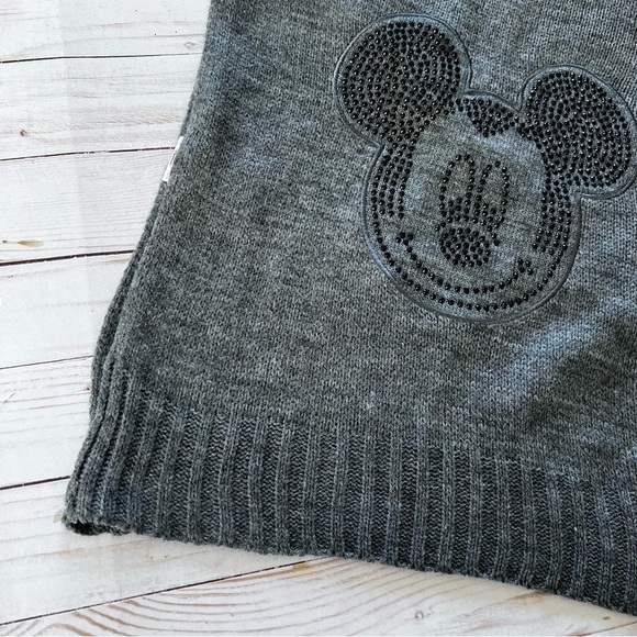 EUC Disney Mickey Mouse Embellished Scarf in Gray and Black - Picture 4 of 6